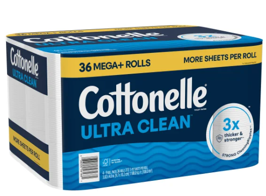 Cottonelle Ultra Clean Bath Tissue, 1-Ply, 313 Sheets, 36 Rolls