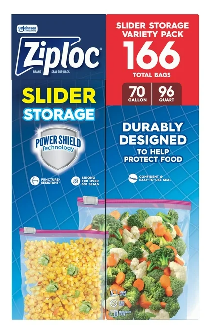 Ziploc Slider Storage Bags Variety Pack, Quart 96 ct., Gallon 70 ct.