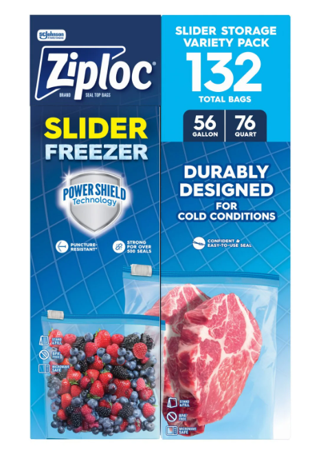 Ziploc Slider Freezer Bags, Variety Pack, 132 ct.