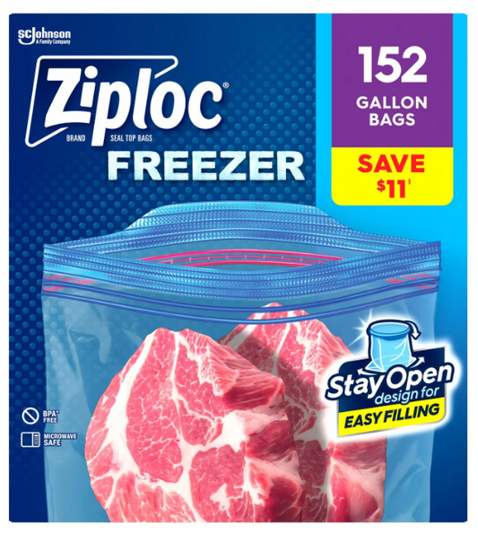 Ziploc Stay Open Design Gallon Freezer Bags, 152 ct.