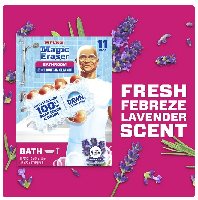 Mr. Clean Magic Eraser 2-in-1 Bathroom Cleaner Sponge, Lavender, 11 ct.