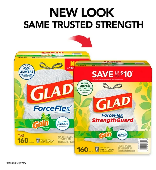 Glad ForceFlex 13-Gallon Kitchen Trash Bags, Gain Original Scent + Febreze, 160 ct.