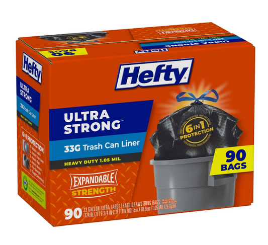 Hefty Ultra Strong Drawstring Trash Bags, Unscented 33 gal., 90 ct.