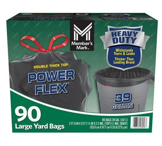 Member's Mark Heavy Duty 39-Gallon Yard Trash Bags, Unscented, 90 ct.