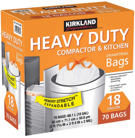 Kirkland Signature 18-Gallon Compactor & Kitchen Trash Bag, 70-count