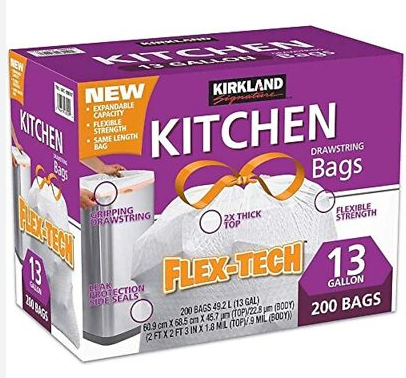 Kirkland Signature Flex-Tech 13-Gallon Kitchen Trash Bag, 200-count