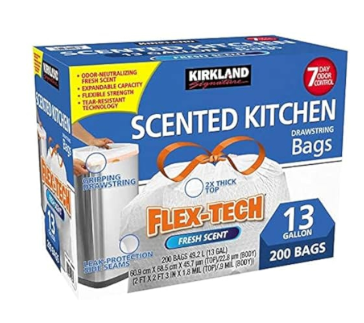 Kirkland Signature Flex-Tech 13-Gallon Scented Kitchen Trash Bags, 200-count