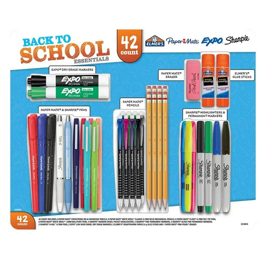 Back To School Essentials 42-Piece School Supply List Value Pack from Paper Mate, Sharpie, Elmer’s & Expo