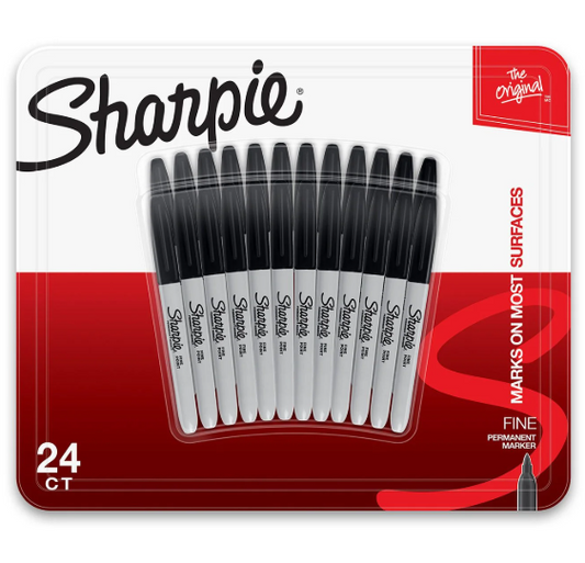 Sharpie Permanent Marker, Fine Tip, Black, 24 Count