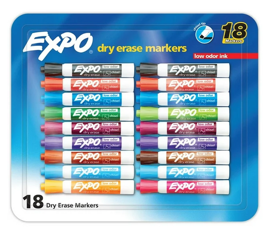 Expo Dry Erase Markers, Assorted Colors, Pack of 18