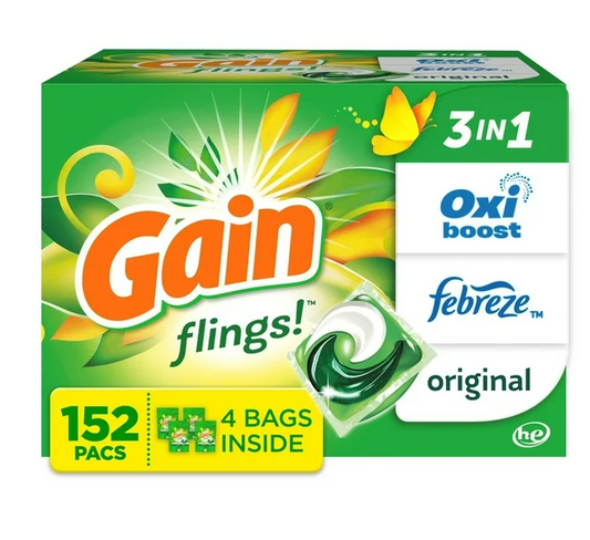 Gain Flings! 3 in 1 Laundry Detergent Pacs, Original Scents, 152 ct.