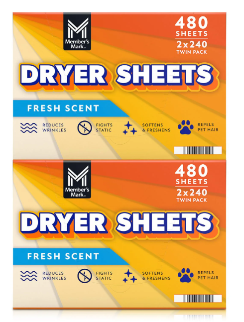 Member's Mark Fabric Softener Dryer Sheets, Fresh Scent, 480 ct.