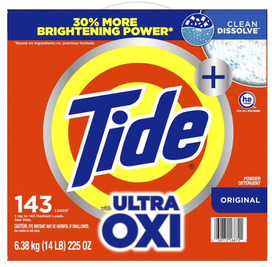 Tide Plus Ultra Oxi Powder Laundry Detergent, Original, 143 Loads, 225 oz