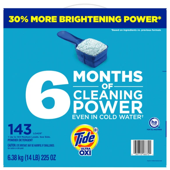 Tide Plus Ultra Oxi Powder Laundry Detergent, Original, 143 Loads, 225 oz