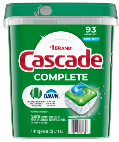 Cascade Complete Dishwasher Detergent ActionPacs, Fresh, 93-count