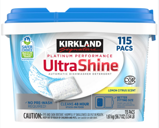 Kirkland Signature Platinum Performance UltraShine Dishwasher Detergent Pacs, 115-count