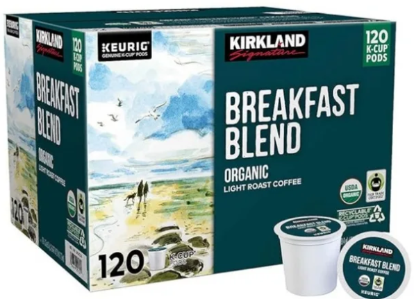 Kirkland Signature Coffee Organic Breakfast Blend K-Cup Pod, 120-count