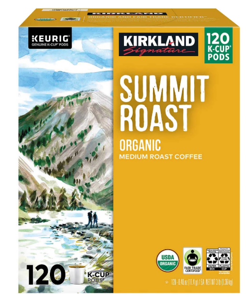 Kirkland Signature Coffee Organic Summit Roast K-Cup Pod, 120-count
