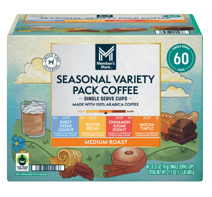 Member's Mark Medium Roast Spring Seasonal Coffee Pods, Variety Pack, 60 pk.