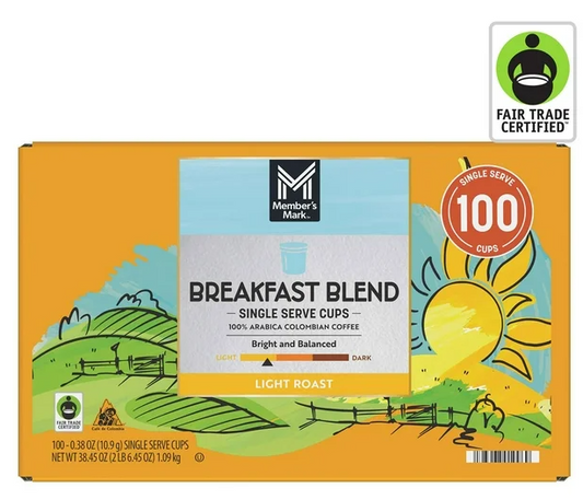 Member's Mark Breakfast Blend Light Roast Coffee Pods, 100 ct.