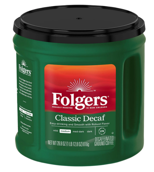 Folgers Decaffeinated Classic Roast Ground Coffee, 28.8 oz.