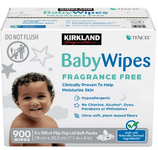 Kirkland Signature Baby Wipes Fragrance Free, 900-count