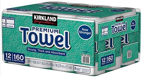 Kirkland Signature Paper Towels, 2-Ply, 160 Sheets, 12 Individually Wrapped Rolls